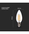 E14 5,5W LED filament kaarslamp - Dimbaar, helder glas, 110lm/W