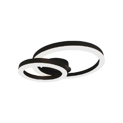 20W LED designer plafondlamp - Twee overlappende ringen, Ø45cm, zwart, 3000K, 105lm/W