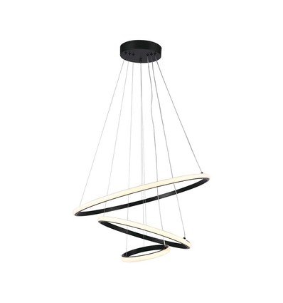 32W LED pendellamp met 3 ringen - Zwart, 3000K, 600x400x200mm, decoratieve plafondlamp