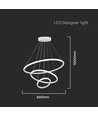 32W LED pendellamp, 3 ringen - Ø60+40+20cm, 3880lm, 3000K, witte afwerking