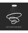 32W LED pendellamp, 3 ringen - Ø60+40+20cm, 3880lm, 3000K, witte afwerking