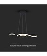 18W LED pendellamp, viool design - 700x250mm, 3000K, zwart, decoratieve plafondlamp