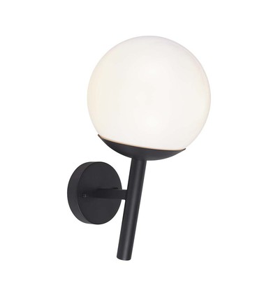 E27 buitenwandlamp - Zwart, IP44, opalen bol, Ø20cm, exclusief lichtbron