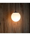 Ø20cm hanglamp, mat zwart - IP44, E27 fitting, opaal witte bol, aluminium en kunststof, exclusief lichtbron