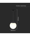 Ø20cm hanglamp, mat zwart - IP44, E27 fitting, opaal witte bol, aluminium en kunststof, exclusief lichtbron