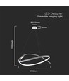 48W LED hanglamp, wit cirkel design - Dimbaar, 5150lm, IP20, verstelbare hoogte 80-120cm