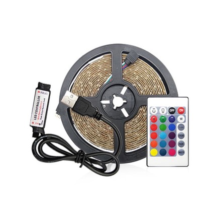 1m USB RGB LED-strip voor TV en PC - Incl. controller en afstandsbediening, 60 LED's per meter