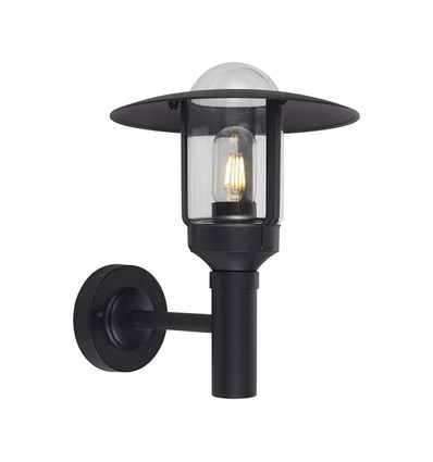 E27 wandlamp met helder glas - Mat zwart, IP44, aluminium, exclusief lichtbron
