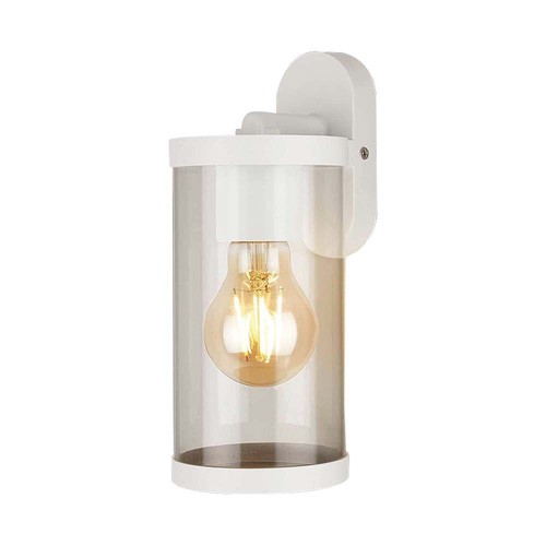 E27 wandlamp - Mat wit, helder glas, 93x116x234 mm, exclusief lichtbron
