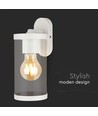 E27 wandlamp - Mat wit, helder glas, 93x116x234 mm, exclusief lichtbron
