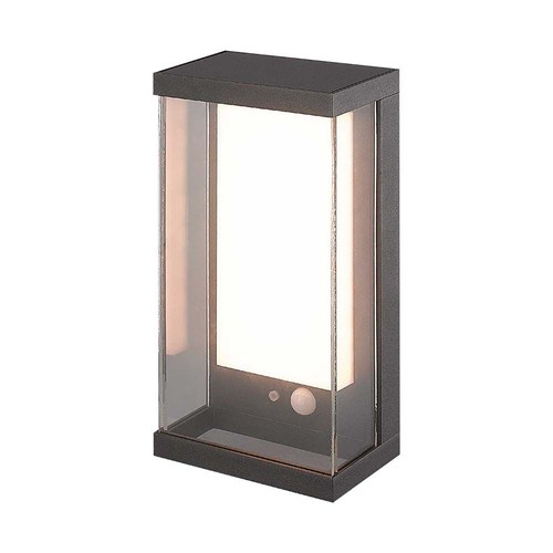1W Solara wandlamp met sensor - IP65, 3000K, donkergrijs, zonne-energie, bewegingssensor, buiten