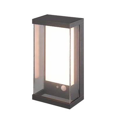 1W Solara wandlamp met sensor - IP65, 3000K, donkergrijs, zonne-energie, bewegingssensor, buiten