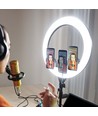 LED Ringlamp met statief - 55W, Ø44cm, 3 telefoonhouders, afstandsbediening, 3200K-5800K