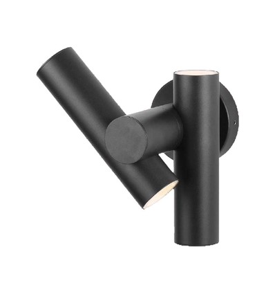 6W wandlamp met 2-weg spot - Zwart, IP44, 90° stralingshoek, verstelbaar, incl. lichtbron