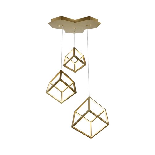 46W LED Designer hanglamp - 3 gouden kubussen, 3000K, 4900lm, 56x48,5x156cm