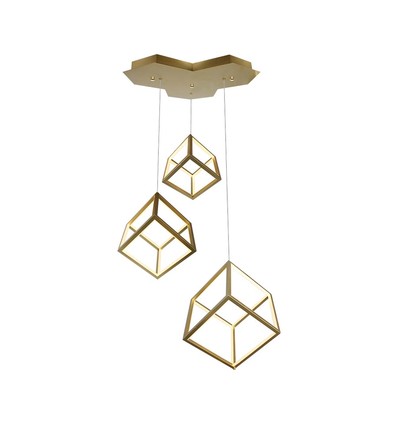 46W LED Designer hanglamp - 3 gouden kubussen, 3000K, 4900lm, 56x48,5x156cm