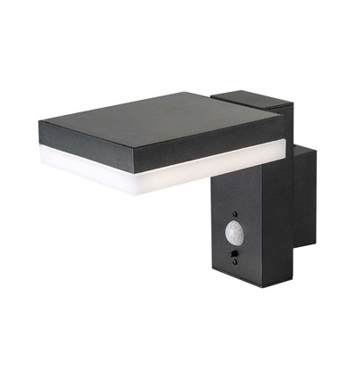 5,5W Solara wandlamp met sensor - Zonne-energie, PIR sensor, IP54, 3000K, zwart, rechthoekig