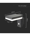 5,5W Solara wandlamp met sensor - Zonne-energie, PIR sensor, IP54, 3000K, zwart, rechthoekig