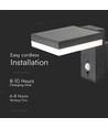 5,5W Solara wandlamp met sensor - Zonne-energie, PIR sensor, IP54, 3000K, zwart, rechthoekig