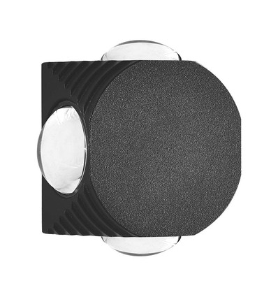 4W ronde 4-weg LED wandlamp - Zwart, IP54, COB LED, warm wit, incl. lichtbron