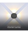 4W ronde 4-weg LED wandlamp - Zwart, IP54, COB LED, warm wit, incl. lichtbron