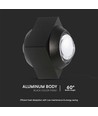 2W LED wandlamp met up/down licht - IP54, zwart, COB LED, 4000K, 4x4x4cm