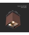 9W Wandlamp op zonne-energie - IP65, 4000K, Cortenkleurig, COB, PIR-sensor