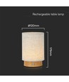 V-Tac oplaadbare tafellamp - Touch dimbaar, houtafwerking, beige kap