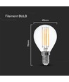 E14 6W LED filament kogellamp - P45, 600lm, helder glas