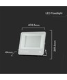 200W breedstraler - IP65, zwart, werklamp, Samsung LED-chip, 1m snoer, 6500K, grijs matglas