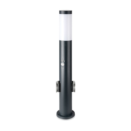 60cm tuinlamp met PIR sensor en 2 stopcontacten - E27 fitting, IP44, roestvrij staal, grijs, zonder lichtbron