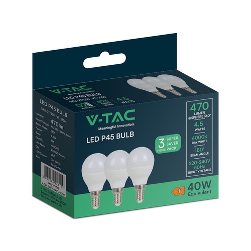 3 stuks E14 4,5W LED kogellamp - P45, 4000K, vervangt 40W