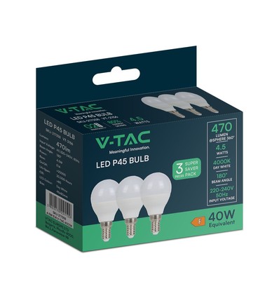 3 stuks E14 4,5W LED kogellamp - P45, 4000K, vervangt 40W