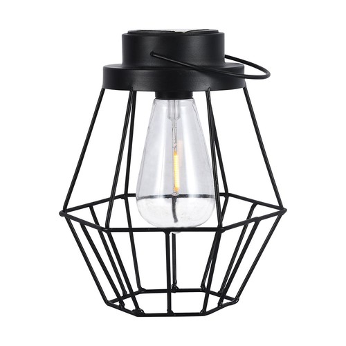 Hangende LED lantaarn op zonne-energie, 0,5W - Zwart metaal, vintage design, 2700K, IP44, 1.2V oplaadbaar, met hengsel