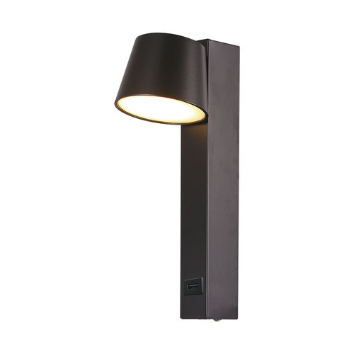 8W LED wandlamp met USB - 3000K, 900lm, IP20, zwart, draaibaar, binnen, incl. lichtbron