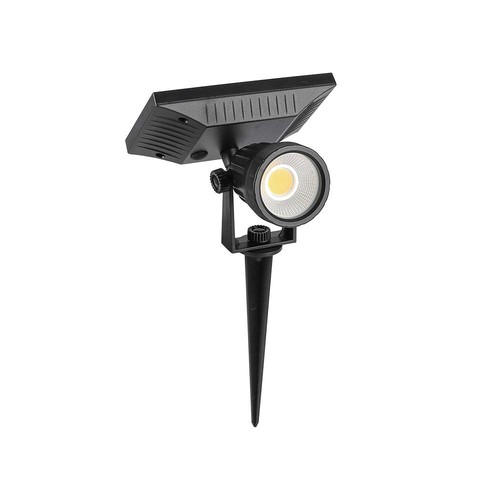 2W LED solar prikspot - IP65, zwart, 3.7V, schemersensor, COB LED, warm wit