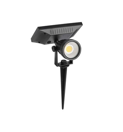 2W LED solar prikspot - IP65, zwart, 3.7V, schemersensor, COB LED, warm wit