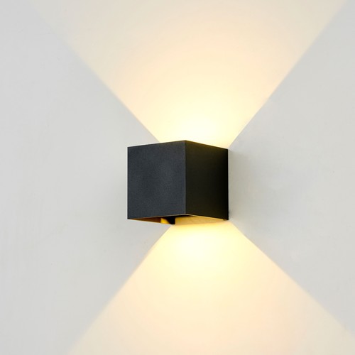 6W CUBIC PRO wandlamp - IP65, zwart, doorlusbaar, verstelbaar, vierkant, op/neer, buiten, incl. lichtbron