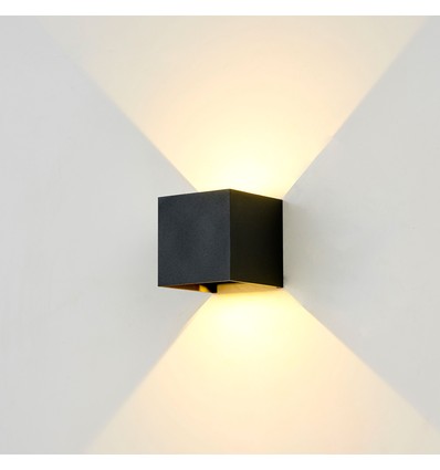 6W CUBIC PRO wandlamp - IP65, zwart, doorlusbaar, verstelbaar, vierkant, op/neer, buiten, incl. lichtbron