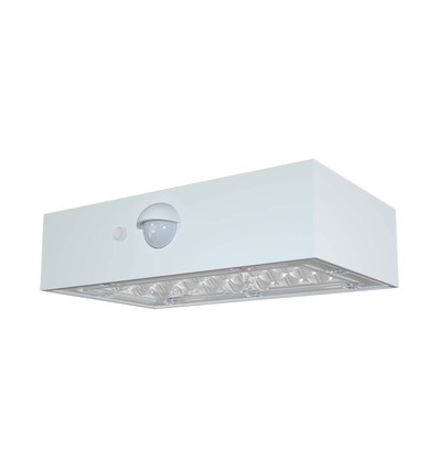 3W zonnecel wandlamp met sensor - IP65, wit, 350lm, PIR sensor, buiten