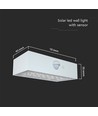 3W zonnecel wandlamp met sensor - IP65, wit, 350lm, PIR sensor, buiten