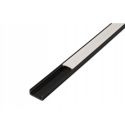 PVC-profiel 16x7 voor LED-strip - 1 meter, zwart, inclusief melkachtig wit cover