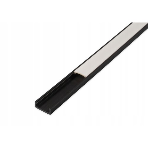 PVC-profiel 16x7 voor LED-strip - 2 meter, zwart, inclusief melkachtig wit cover