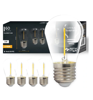 5 stuks E27 1W LED lamp - ST14, COB filament