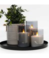 LED Stompkaarsen set in rookglas Ø7,5cm, 3 stuks, vlameffect - Incl. afstandsbediening en timer, 10/12,5/15cm hoog, echte was