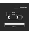 2m inbouwprofiel aluminium, wit - Incl. melkwitte cover, voor 12mm LED strip, 2000x24.7x7mm