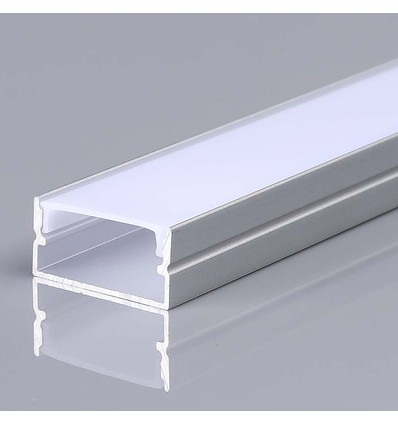 2m Alu profiel voor LED strips, zilver - 20x10mm, incl. satin cover, opbouw