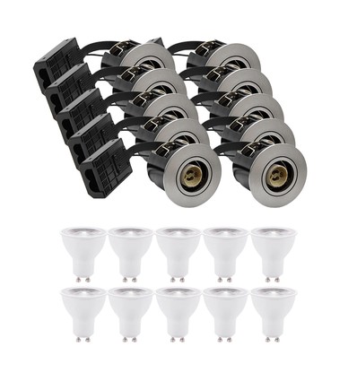 10 stuks inbouwspot Inno88 - Inclusief 6W RA97 GU10, geborsteld aluminium, IP44, goedgekeurd voor isolatie