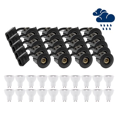 20 stuks LEDlife inbouwspot Inno88 Buiten - Inclusief 6W GU10, Zwart, IP44, goedgekeurd voor isolatie
