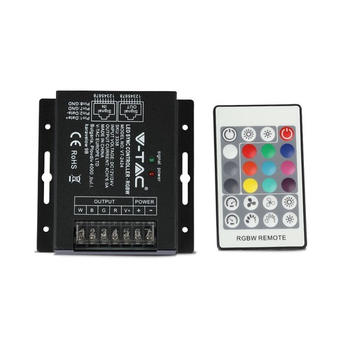 RGBW Sync Controller met 24-knops RF afstandsbediening - 12V/24V, 4 kanalen, RJ45 synchronisatie, IP20